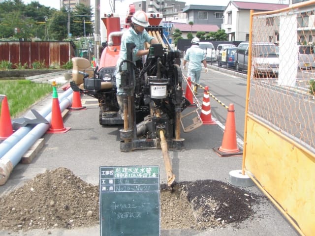 誘導式水平ドリル工法 ドリルユニット設置